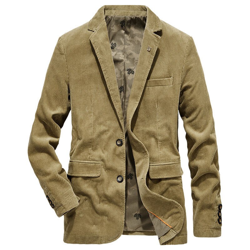 Brand business blazer mænd forår efterår fløjlsbukser afslappet bomuldsjakke mænd slim fit jakkesæt mænd str. m -4xl blazer homme: Khaki / Xxl