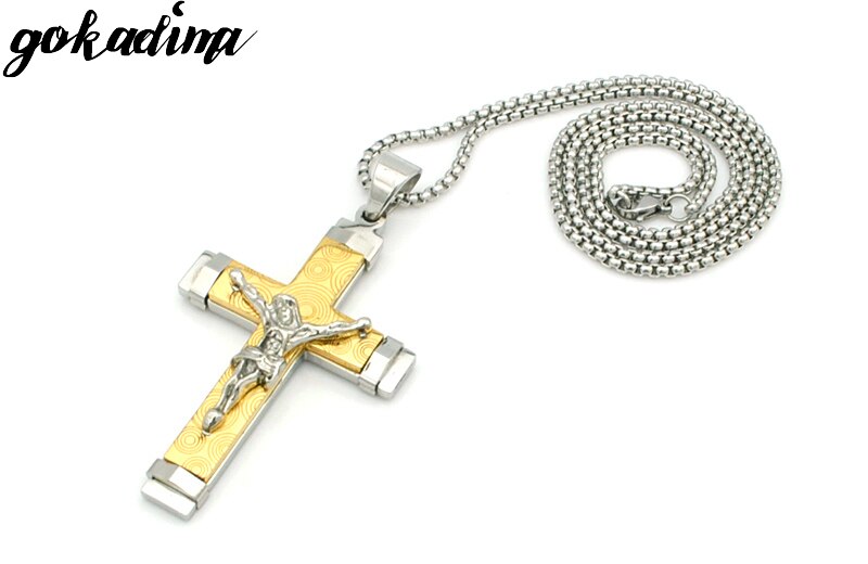 Party 316L Stainless Steel Jesus Cross Pendant Necklace Men Jewelry 20189 Round Pattern Crucifix Party Christmas P993