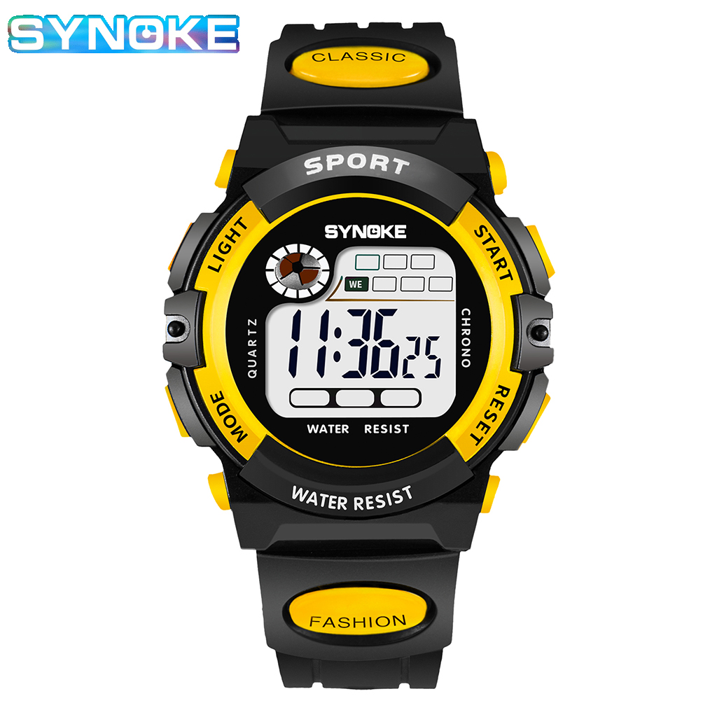 SYNOKE Student Kids Digitaal Horloge Sport Waterdicht Jongen Elektronisch Horloge Schokbestendig Multifunctioneel Lichtgevende Mode: YELLOW