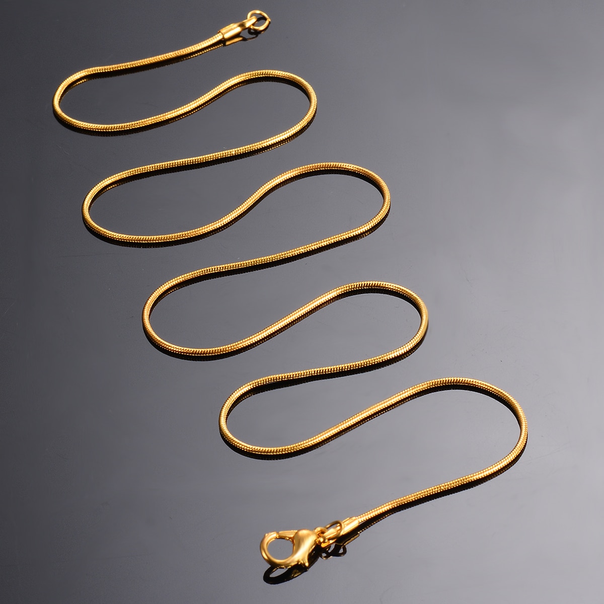 Commercio tutto'ingrosso 12pz di Larghezza 1.2 millimetri di Lunghezza 45-60 centimetri Oro Collana Della Catena Del Serpente Dei Monili di DIY Che Fanno per Il Pendente del Braccialetto della collana