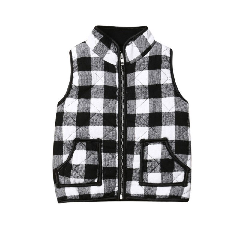 Moda Bambino Del Bambino Dei Bambini Del Bambino Vestiti Della Ragazza Senza Maniche Plaid della Chiusura Lampo del Rivestimento del Cappotto del Panciotto Autunno Inverno Outwear Magliette e camicette Outfits 1-6T