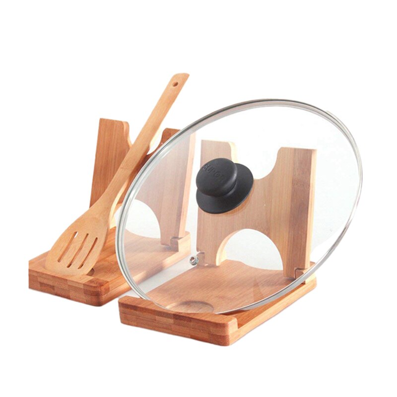 Multi-Purpose Pot Stand Bamboo Folding Multi-Purpose Pot Stand Vertical Kitchen Supplies Storage Rack,2 Pack