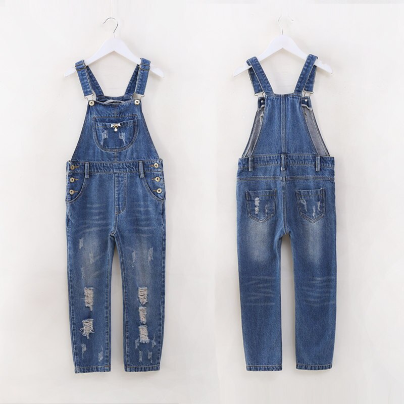 Mono vaquero rasgado para niña, pantalones vaqueros para niño, mono de para adolescente, ropa de otoño, 3, 4, 6, 8, 10, 12