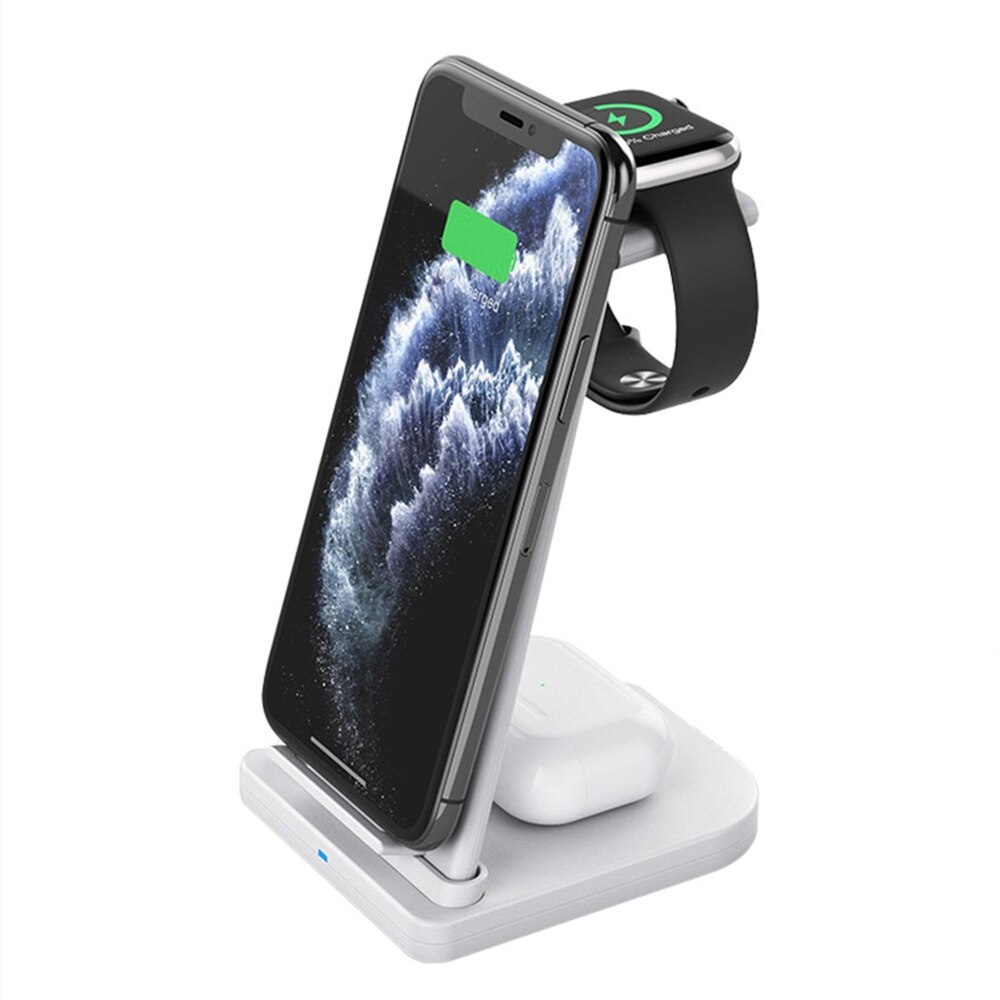 DCAE 3-in-1 Wireless Charger Station Stand - 15W Fast Charging for iPhone, Apple Watch, AirPods Pro: 3 in 1 White