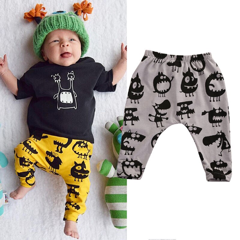 Newborn Baby Boys Girls Pants Bottom Print Leggings Trousers Soft Cotton Long Haren pants Clothing 0-3T