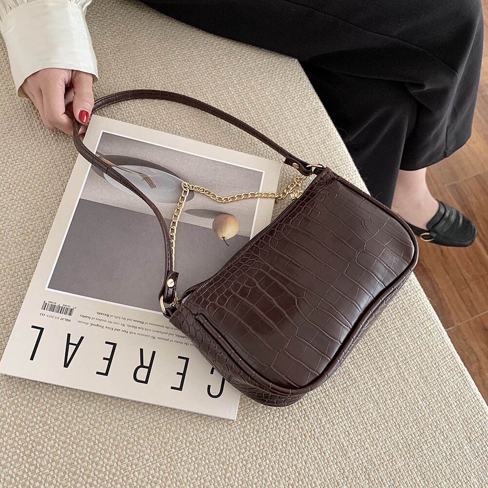 Crocodile PU Leather Women Handbags Solid Retro Female Shoulder Bags Casual Ladies Totes Bags femmes sacs à bandoulière: 3
