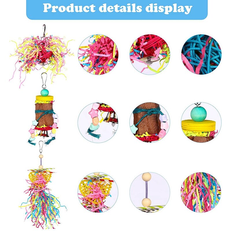 Bird Parakeet Toys Parrot Chewing Toys Foraging Shredder Toy Parrot Cage Foraging Hanging Toy Bird Swing Perch