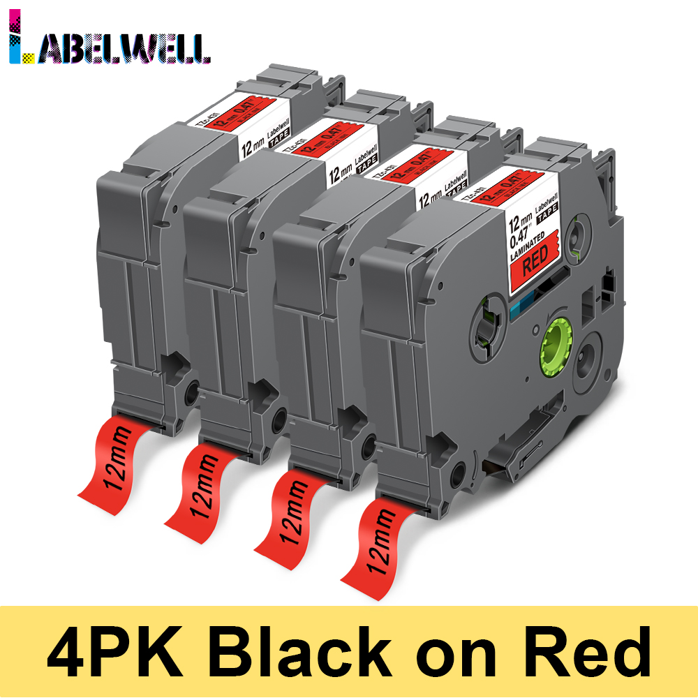 Labelwell 6PK 12mm 231 laminowane labe taśma Multicolors dla 231 131 631 431 531 731 831 wymiana dla brata PTH110 drukarka do etykiet: 4PK-Black on Red