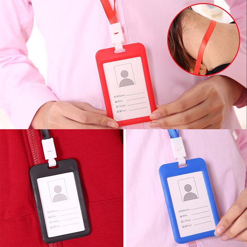 Work Card Holder With Rope Student Plastic Staff Name ID Card Employee Badge Work Certificate Identity Badge 1Pc