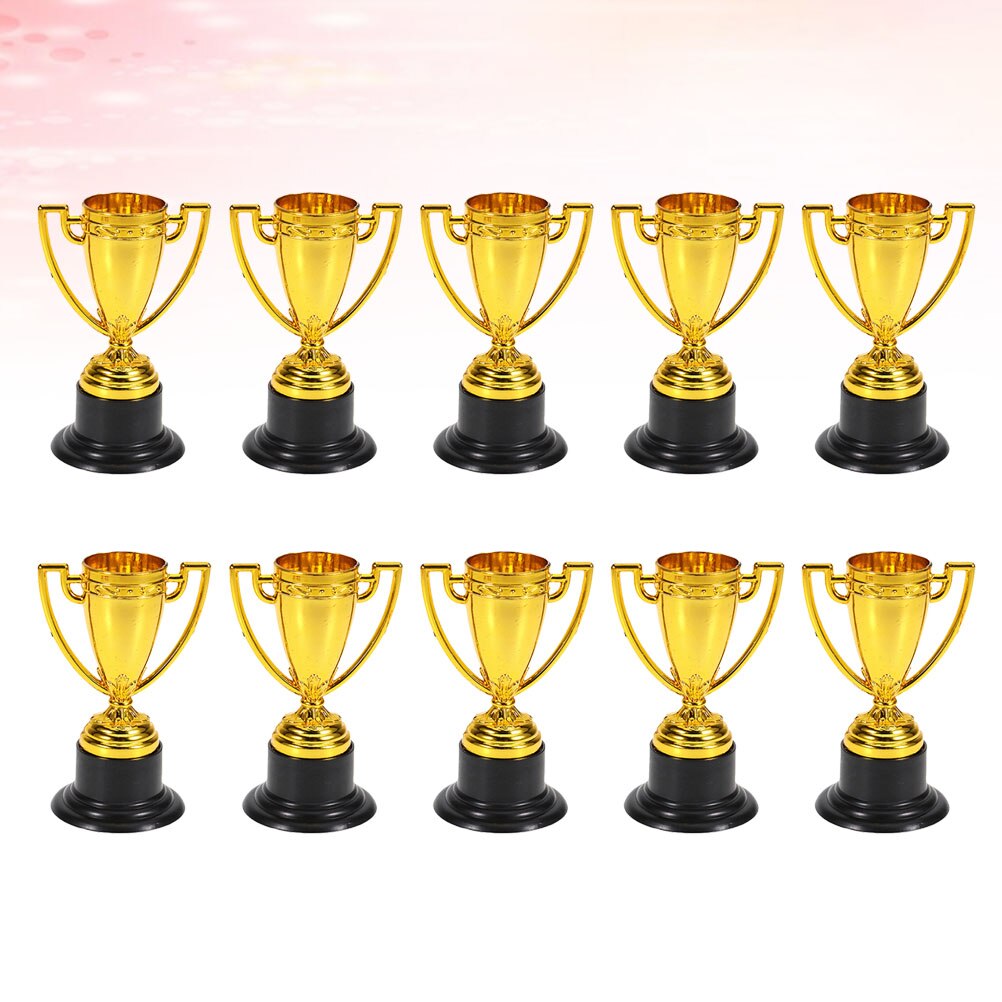 12pcs Golden Mini Award Trophy Reward Prizes Decor Kindergarten Kids Awards Trophy with Black Base for Competition: Size 2
