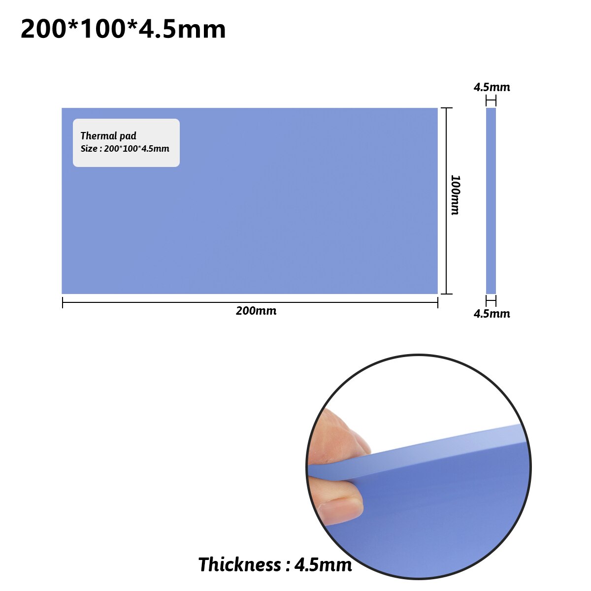 6.0 W/mK GPU CPU Heatsink Cooling Conductive Silicone Pad 100mm*200mm*5mm Thermal Pad термопрокладка: Thickness 4.5mm