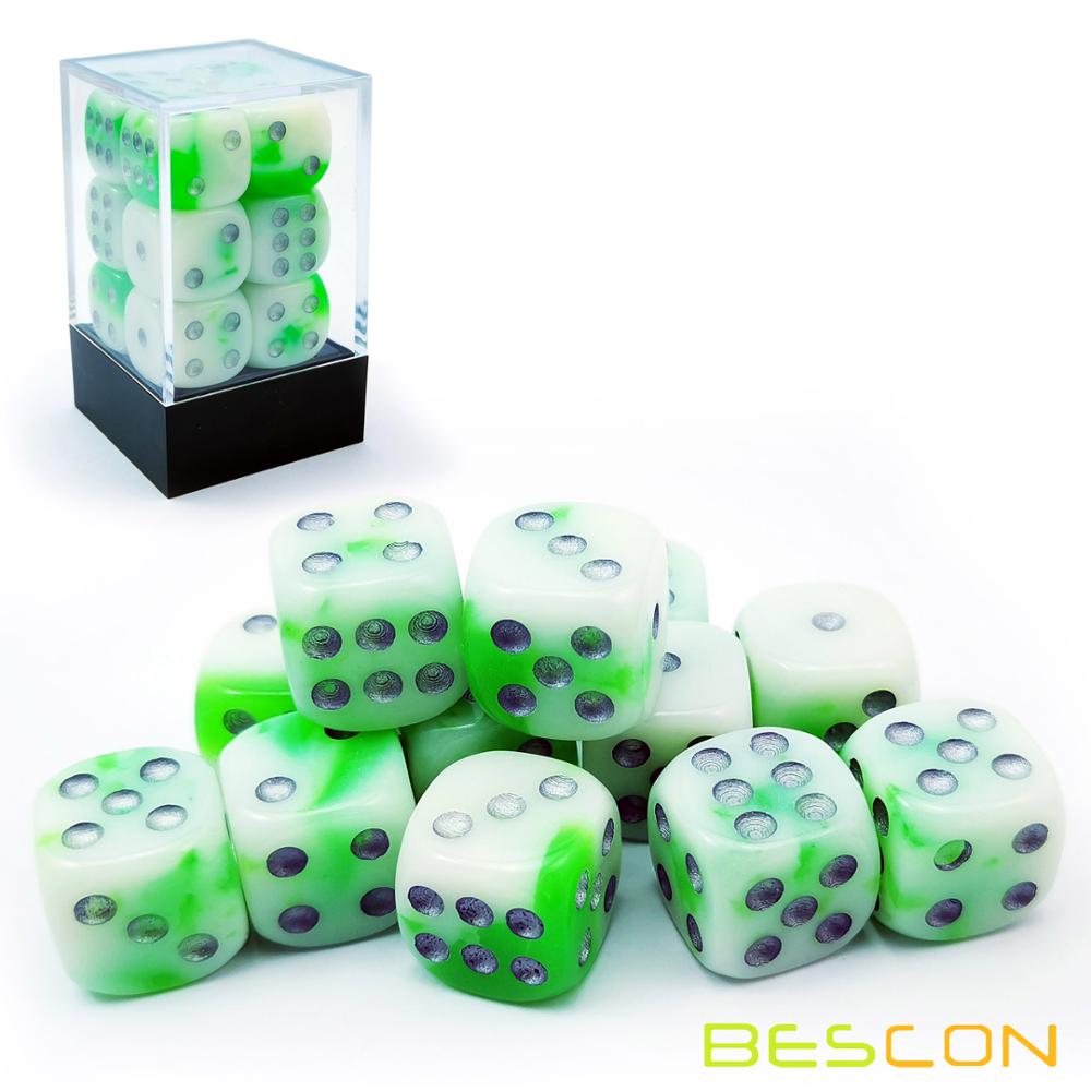 Bescon Twee Tone Glowing Dice D6 16 Mm 12 Stuks Set Lichtgevende Jade, 16 Mm Zes Zijdige Sterven (12) Blok Van Glowing Dice