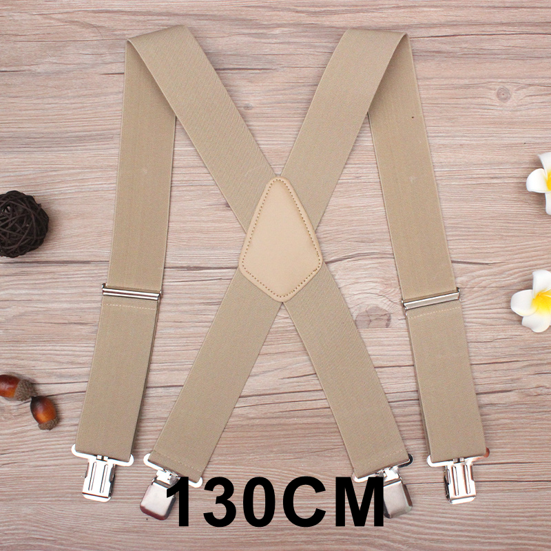 130 cm Plus size Bretels Voor zware Mannen Broek Met 4 Sterke Clips 5 cm Brede Bretels Met X -Back Broek Man Bretels Strap: Khaki-130cm