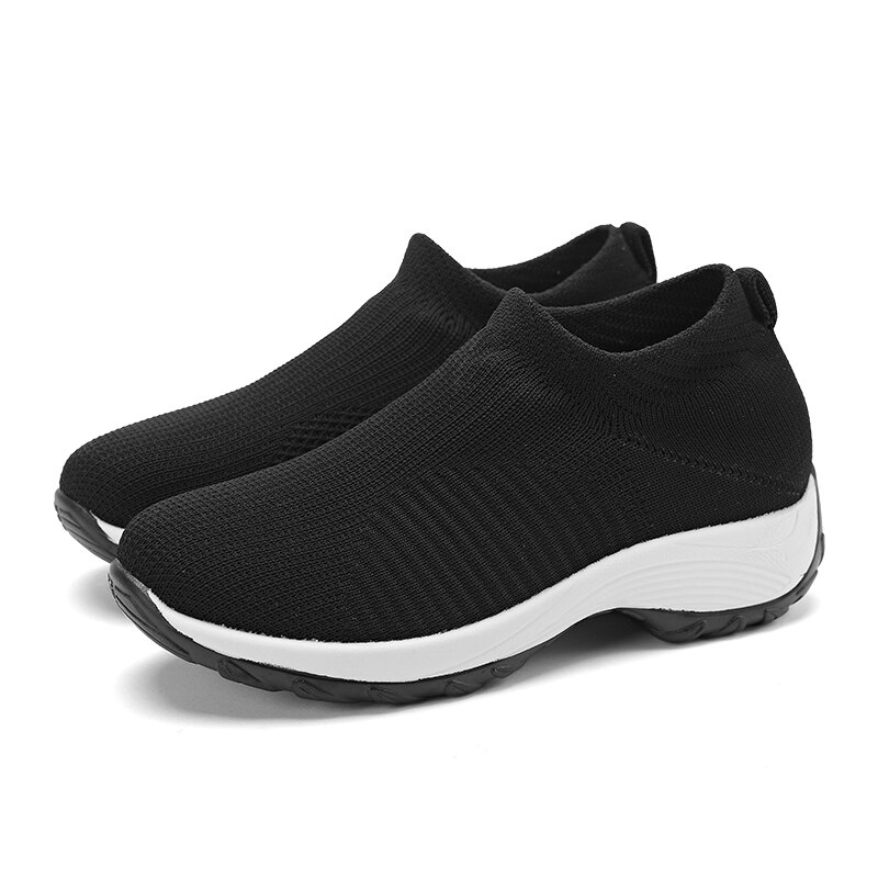 Buty do chodzenia kobiety Chunky Sneakers platforma moda Knitting mokasyny na co dzień Slip-on oddychające: Black / 35