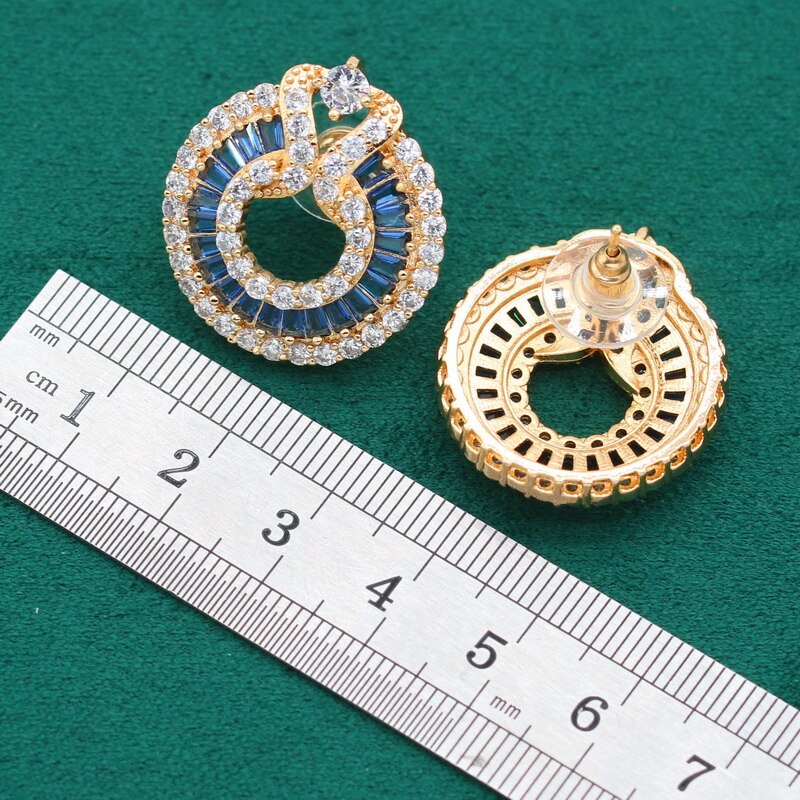 Neuheiten Gold Farbe Schmuck setzt Für Frauen Weiß Blau Schwarz Kristall Ohrringe Halskette Anhänger Ring Weihnachten 3Stck