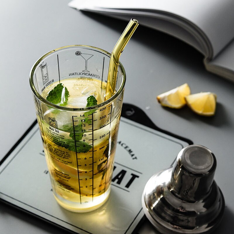 Mélangeur de bouteilles en verre inoxydable, 400ML, pour Cocktail, Bar, vin, échelle transparente, outils de Bar, cuillère