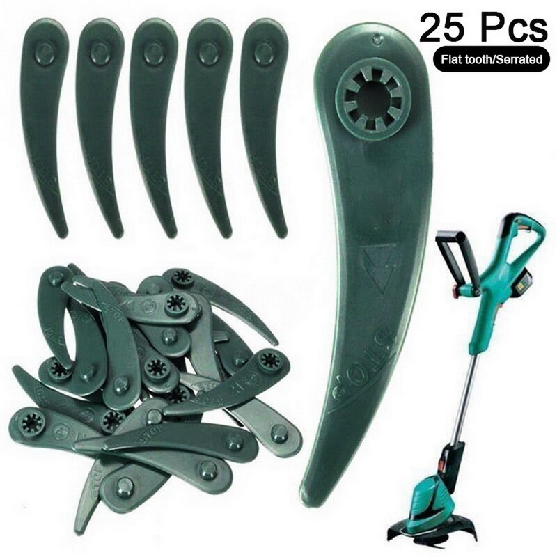 25 pièces/ensemble tondeuse à gazon lame en plastique remplacement herbe Strimmer lames tondeuse à gazon lames en plastique NotEasy Break jardin tondeuse outil