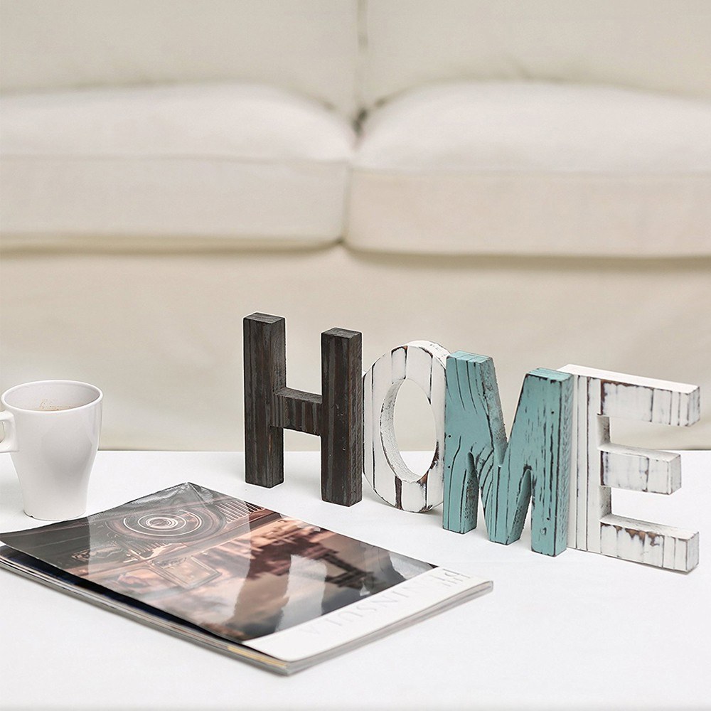 Rustieke Multi-Kleur Hout Huis Brief Decoratieve Teken Housewarming Party Staande Uitsparing Woord Houten Letters Home