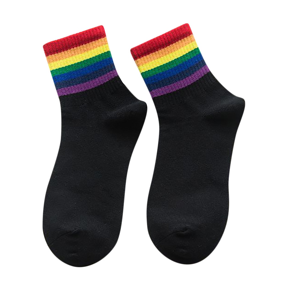 Women Socks Cotton Winter Unisex Cotton Rainbow Striped Socks Xmas Warm Chrismas Breathable Sports Middle Tube Socks