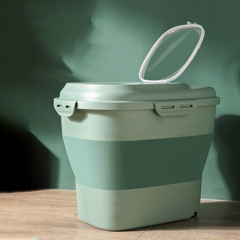 Contenedores plegables de almacenamiento de alimentos para mascotas, cubo sellado de gran capacidad, hermético, para perros y gatos, suministros para mascotas