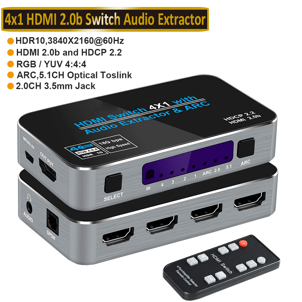 Navceker Hdmi 2.0 Audio Extractor Hdmi Naar Rca 4K 60Hz YUV4:4:4 Hdr Hdmi Audio Converter Adapter 4K Hdmi Naar Optische Toslink Spdif: Blauw / 2m