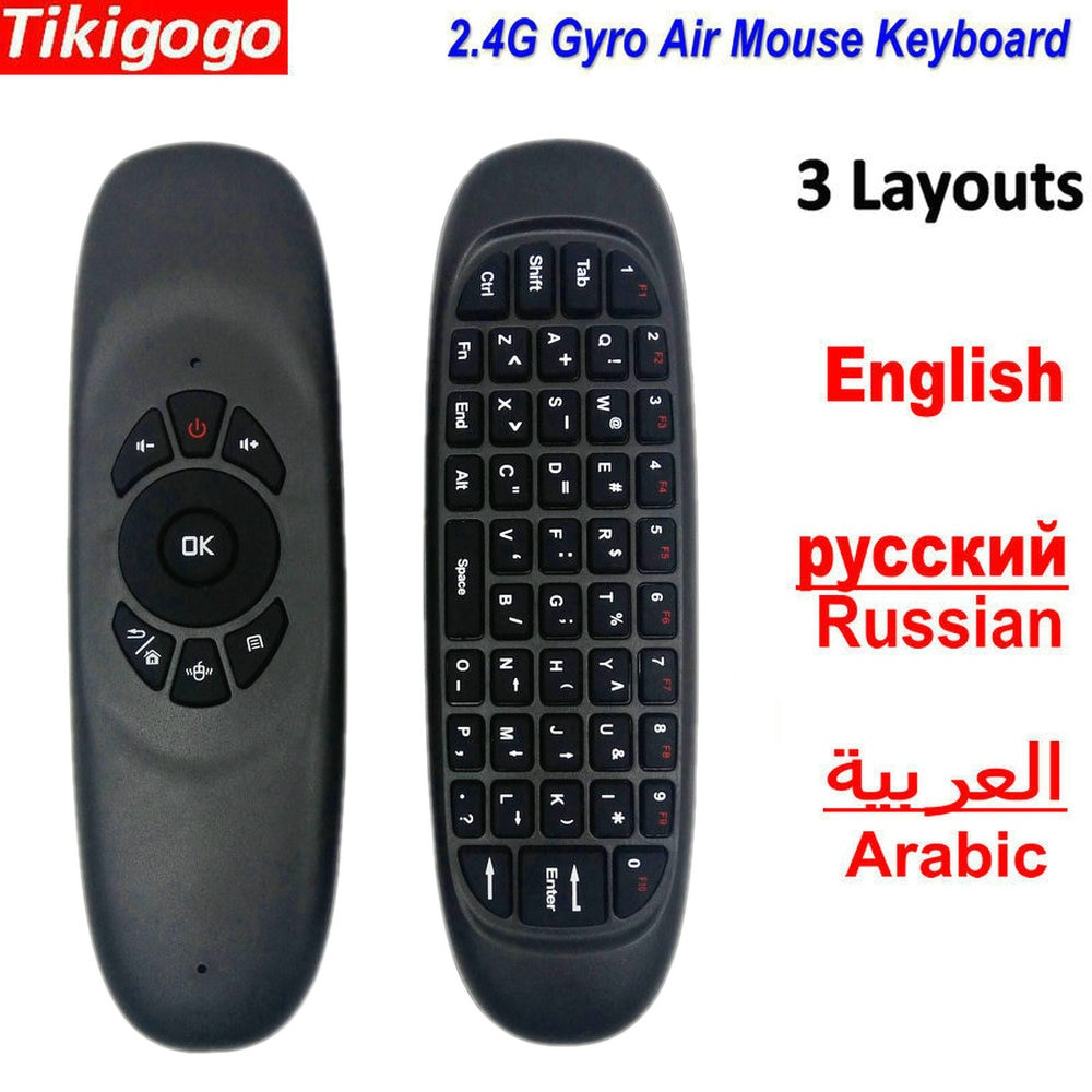 Tikigogo C120 2.4G Gyroscope Air Mouse Mini Wireless Keyboard Russian Arabic English for Android Smart TV Box PC Remote Control