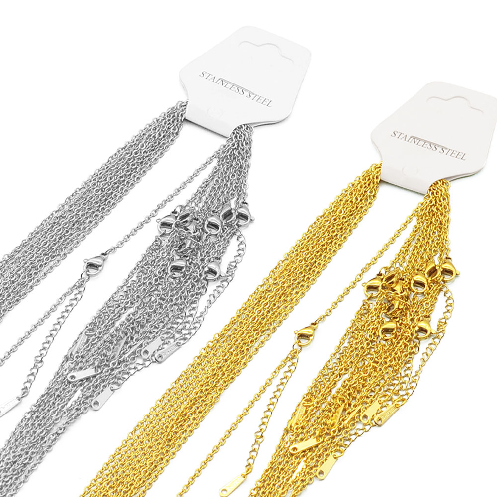 10pcs/Lot 304 Stainless Steel Cable Link Rope Chain Necklace for DIY Jewelry Making Silver Gold Color O Chains Choker Necklaces