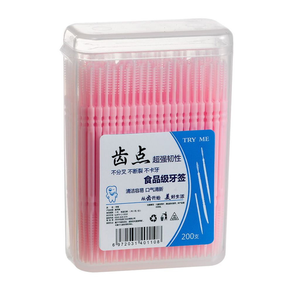 100/200Stck Einweg Süssigkeit Farbe Zahnstocher Pinsel Weiche PP Zahnseide Interdentalbürste Zahnstocher Stock Doppel-kopf Interdentalbürste pinsel: B Rosa 200Stck