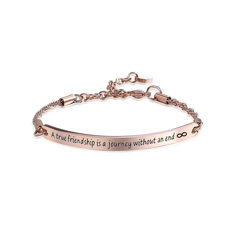 Friendship Sisters Bracelets Bangle Always my sister forever my friend Quote Engrave Bracelet Stainless Steel Women Jewelry: Rose gold-Inifity