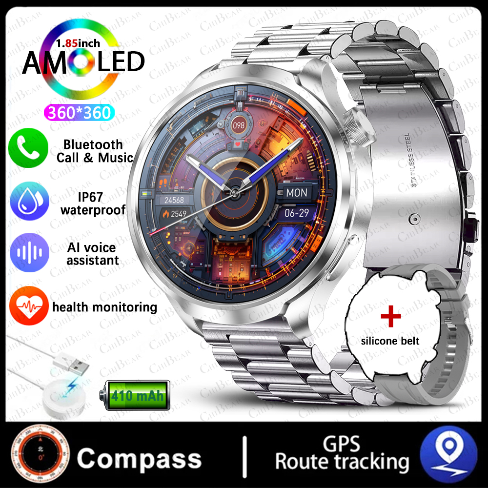 Esporte militar gps pista relógio inteligente masculino 1.85 Polegada tela nfc bússola freqüência cardíaca esporte fitness à prova dwaterproof água bt chamada smartwatch: Azul