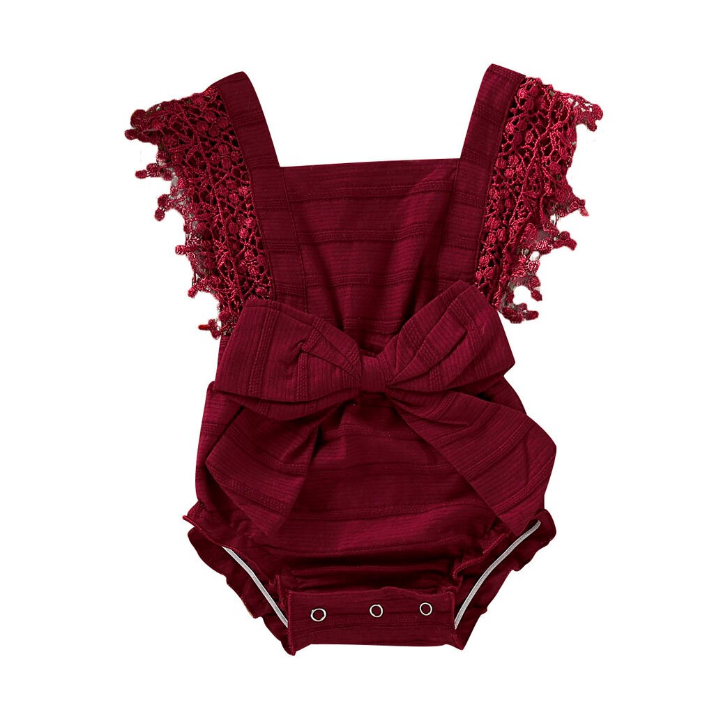 Vêtements en dentelle pour bébés filles et garçons, barboteuse avec nœud solide, tenues pour nourrissons,: 12-18 Months