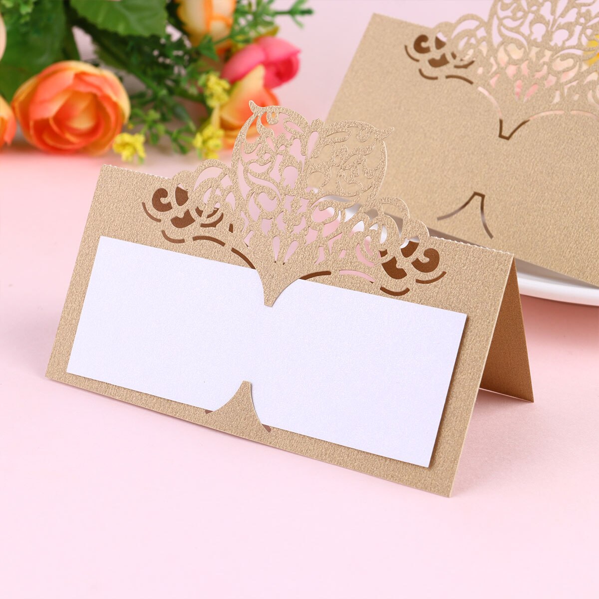 24Pcs Table Name Place Cards Wedding Party Favor Decor Cut - Size Large (Beige Golden)
