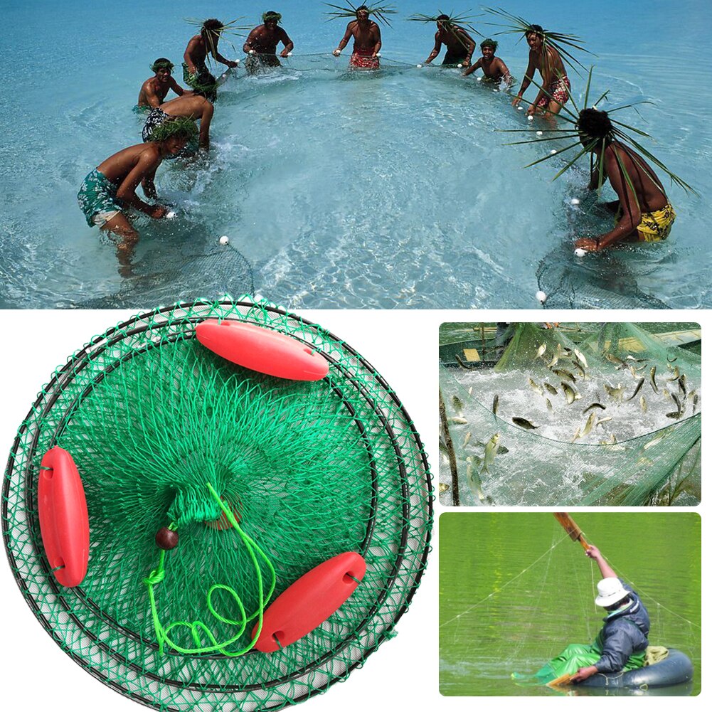 Trap Cage Folded Cast Mesh Boat Fishing Fish Net Three Floating Ball Fishing Tackle Portable Catching