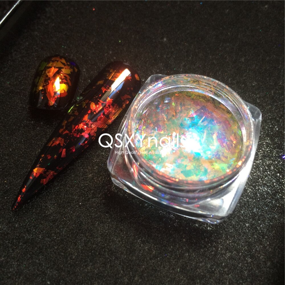 Aurora-escamas efecto camaleón en polvo de , pigmento tipo espejo cromado de neón, naranja, verde y azul, purpurina de unicornio para manicura artística, 0,1g: Naranja