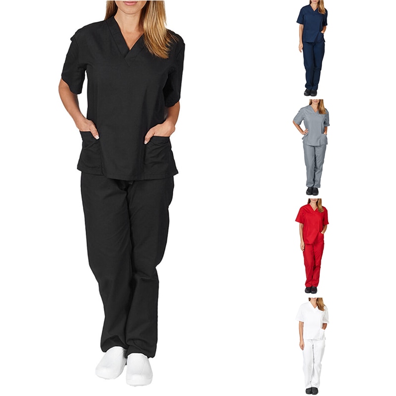 Vrouwen Mannen Werkkleding Korte Mouwen V-hals Tops + Broek Verpleging Werken Uniform Pak Scrub Uniform Overalls Kleding