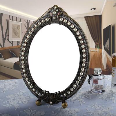 Espelho de mesa de estilo europeu jóias em relevo pérola-inlayed espelho decorativo metal quadro mesa espelhos decorativos 336a: bronze 10inch