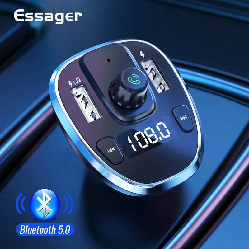 Essager-cargador USB para coche, para teléfono móvil, Bluetooth, transmisor FM manos libres, reproductor MP3, Kit de coche, Cargador rápido para iPhone