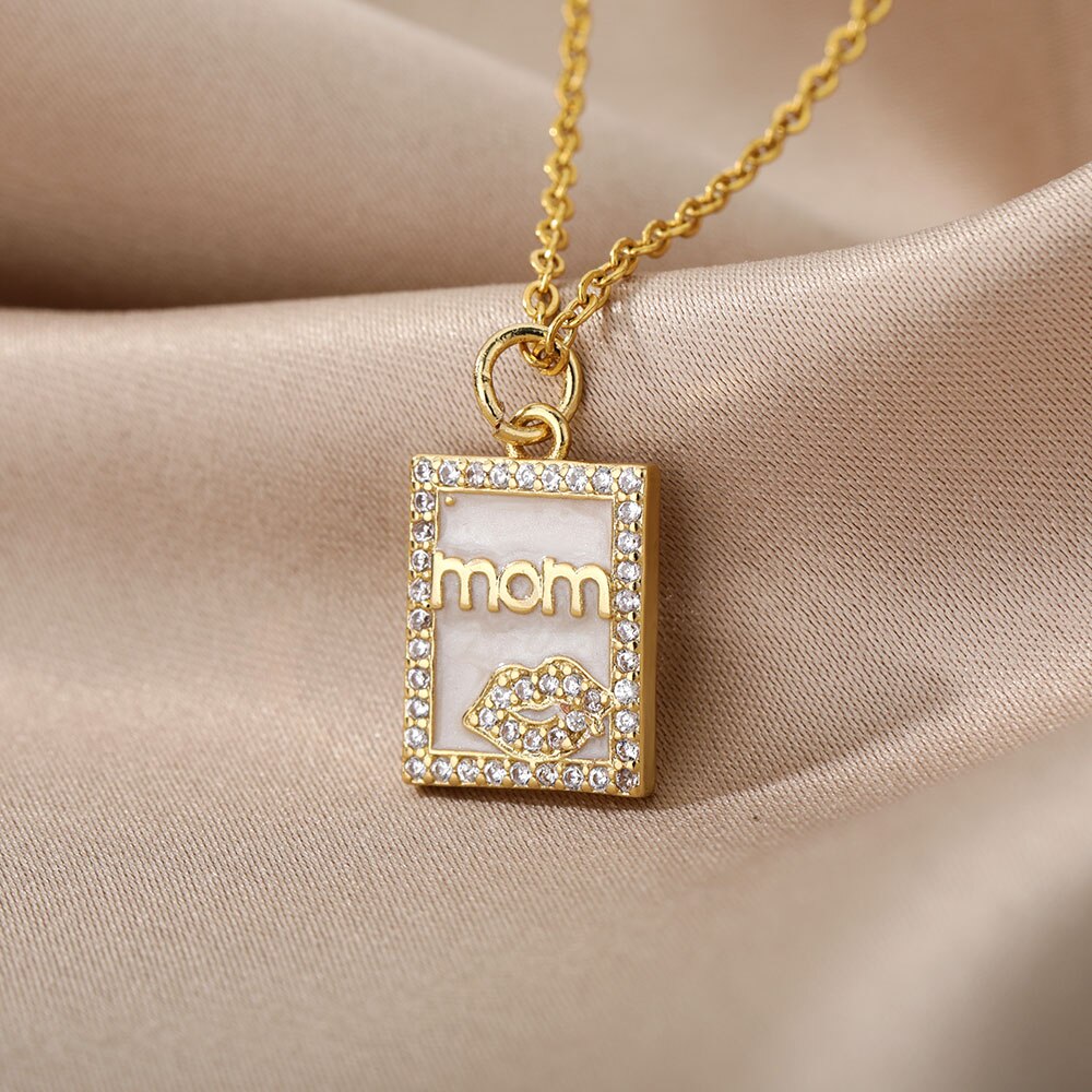 murmeln Schild Mutter knapp Name Anhänger Halskette Für Frauen Zirkonia Elegante Halskette Schmuck Schmuckstück Femme