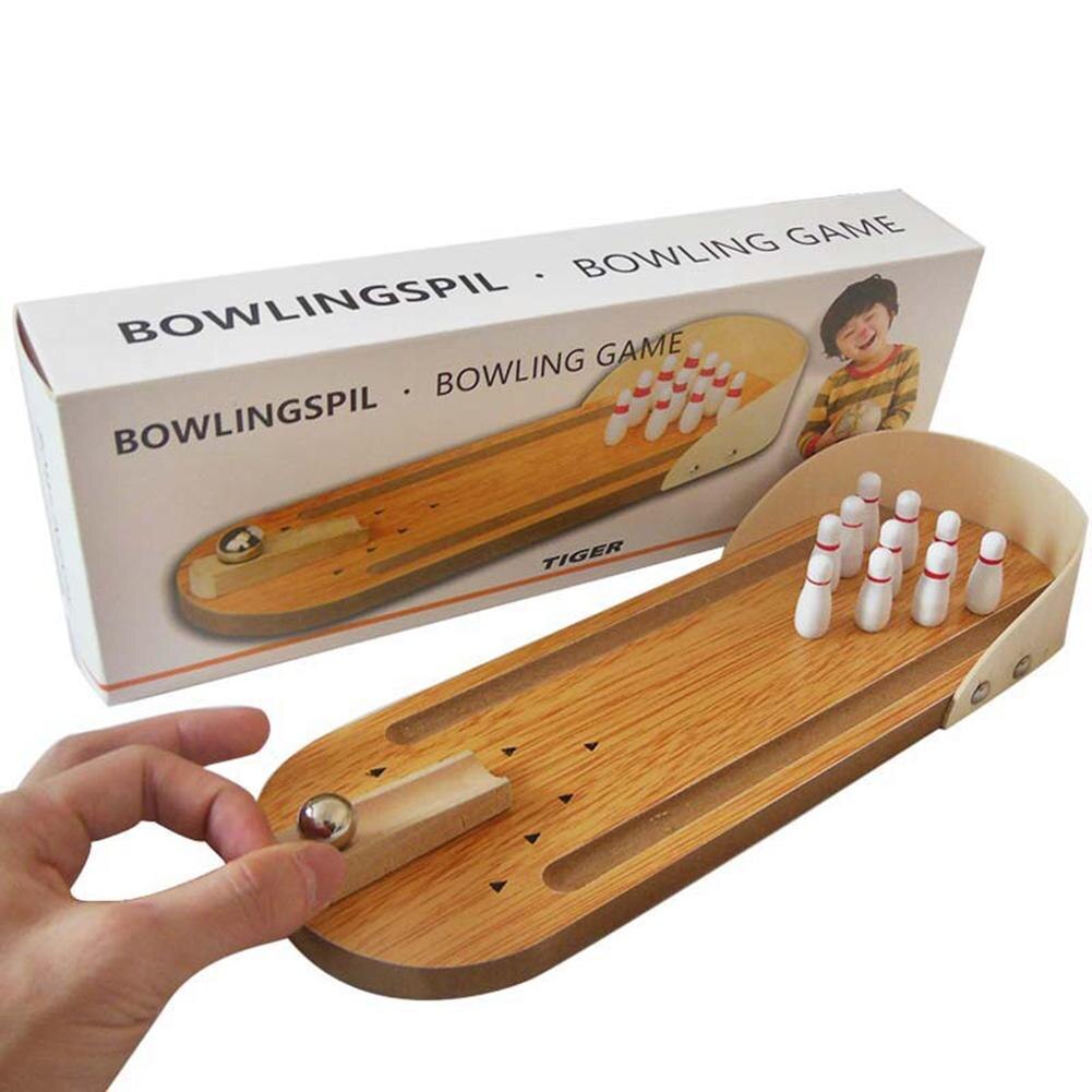 Mini juego de mesa de entretenimiento interactivo de madera con bolos para padres e hijos, juguetes de deporte de boliche para niños