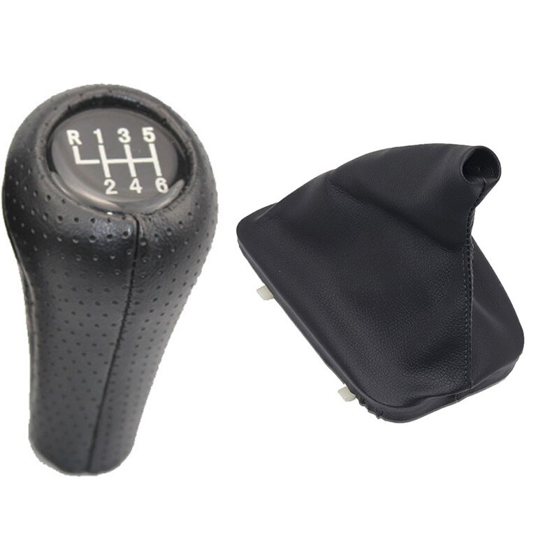 Chroom & Lederen Auto Shift Pookknop Hendel Gaitor Boot Cover Voor Bmw 3 Serie E46: 6 speed with hole