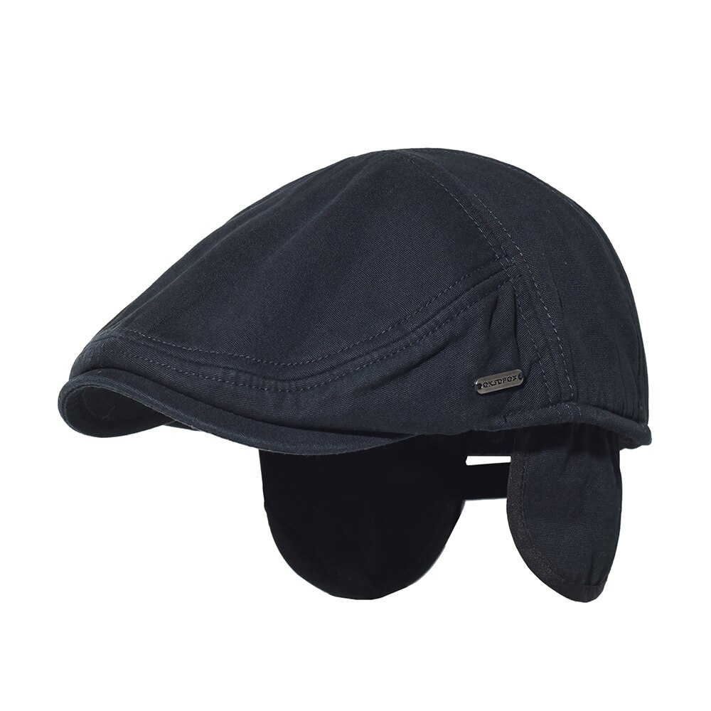 Män & #39 ;s bomull tidningspojke keps öronlappar vinter tjock varm platt hatt öronskydd vintage solid keps casual basker gatsby körhatt: Marinblå