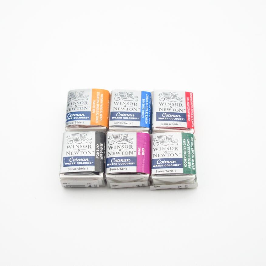 Winsor & newton cotman solid akvarellmaling halvpanne 40 farger blå akvarellpensler: 6 farger