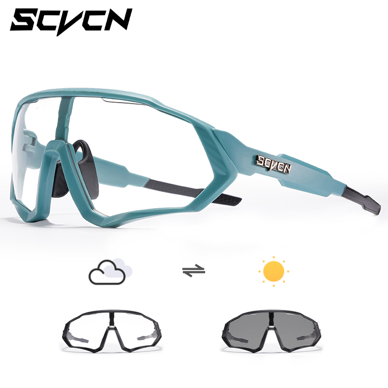 Scvcn gafas fotocromáticas para ciclismo, gafas de sol geniales para bicicleta, gafas deportivas para bicicleta, gafas para ciclismo de montaña UV400 MTB Road, conducción para hombres: Verde