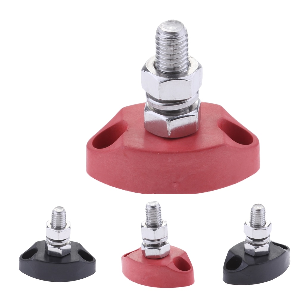 4 stk  dc 12v samleskinne klemrække  - 1/4 tommer 6mm positivt isoleret enkelt studs power og jordforbindelsesstolpe - rød+sort