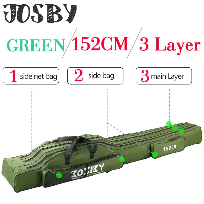 Josby 152/122/60cm kalastuskassi oxford kangas taitettava onki kela laukku kalastusvälineet säilytyslaukut matkalaukku pesca: 3- kerrosta -1.52m- vihreää