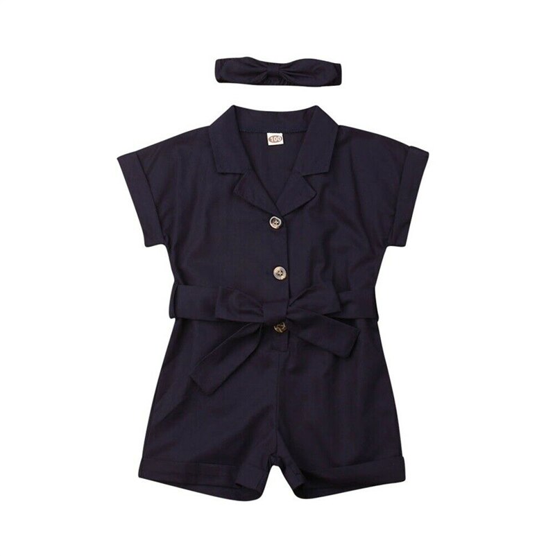 Småbarn barn bebis flickor sommar jumpsuit fluga midja romper overall liten dam jumpsuit playsuit: Blå / 7