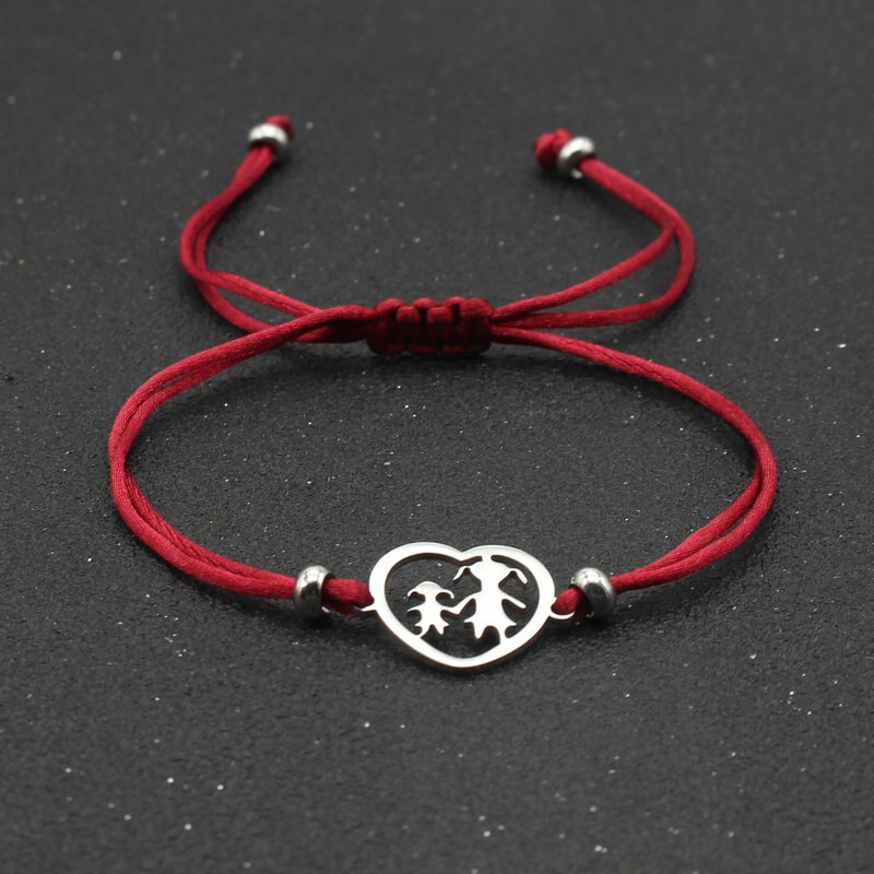 Handgemaakte Verstelbare Rood Touw Armband Roestvrij Staal Hartvormige Muzieknoot Charme Armbanden Voor Vrouwen Meisjes Sieraden: Wine Red