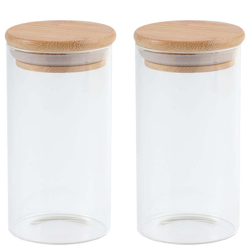 2pcs Glass Storage Jars Kitchen Sealed Containers with Bamboo Lid (250/300/350/400ML)