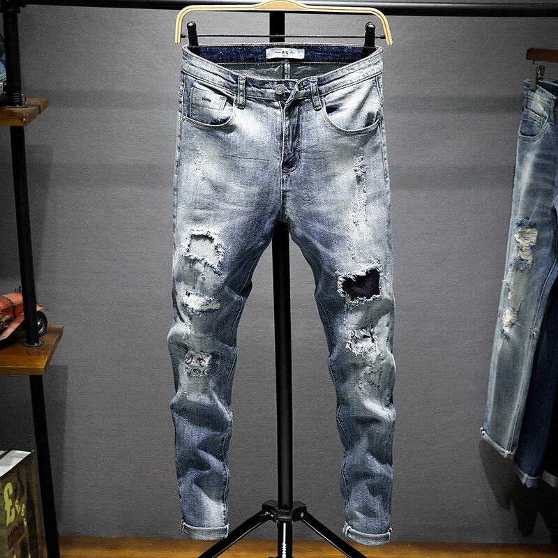 Pantalones vaqueros de Hombre rasgados elásticos Skinny destruido Hip Hop vaquero deshilachado Homme de Jeans para Hombre Pantalones para Hombre: 36