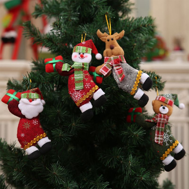 4pc kerstversieringen voor in de vorm van een kerstman, een hangende doos en een poppenhuisdecoratie